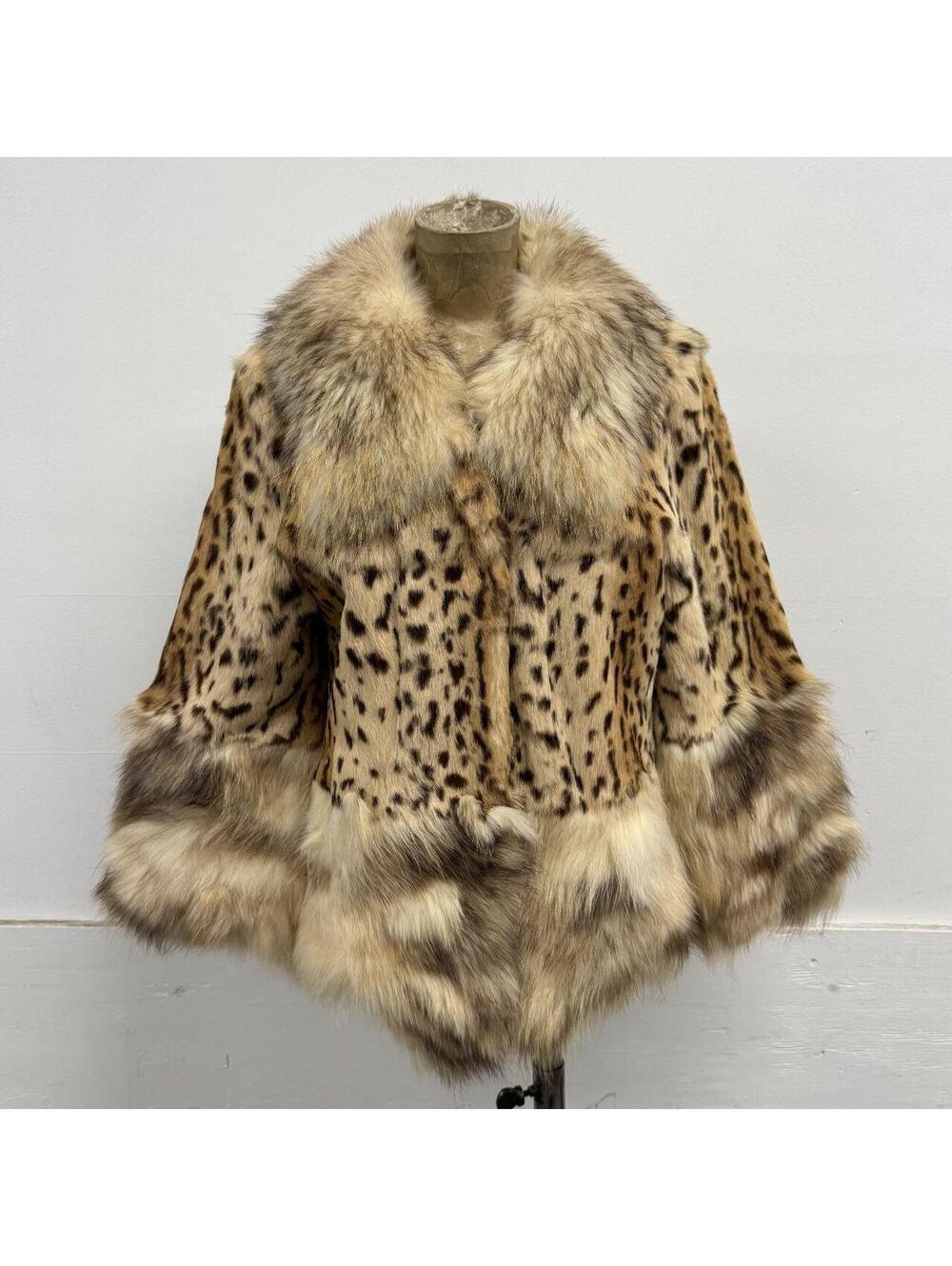 Vintage Y2K Cheetah Print Rabbit & Fox Fur Jacket Cape Coat